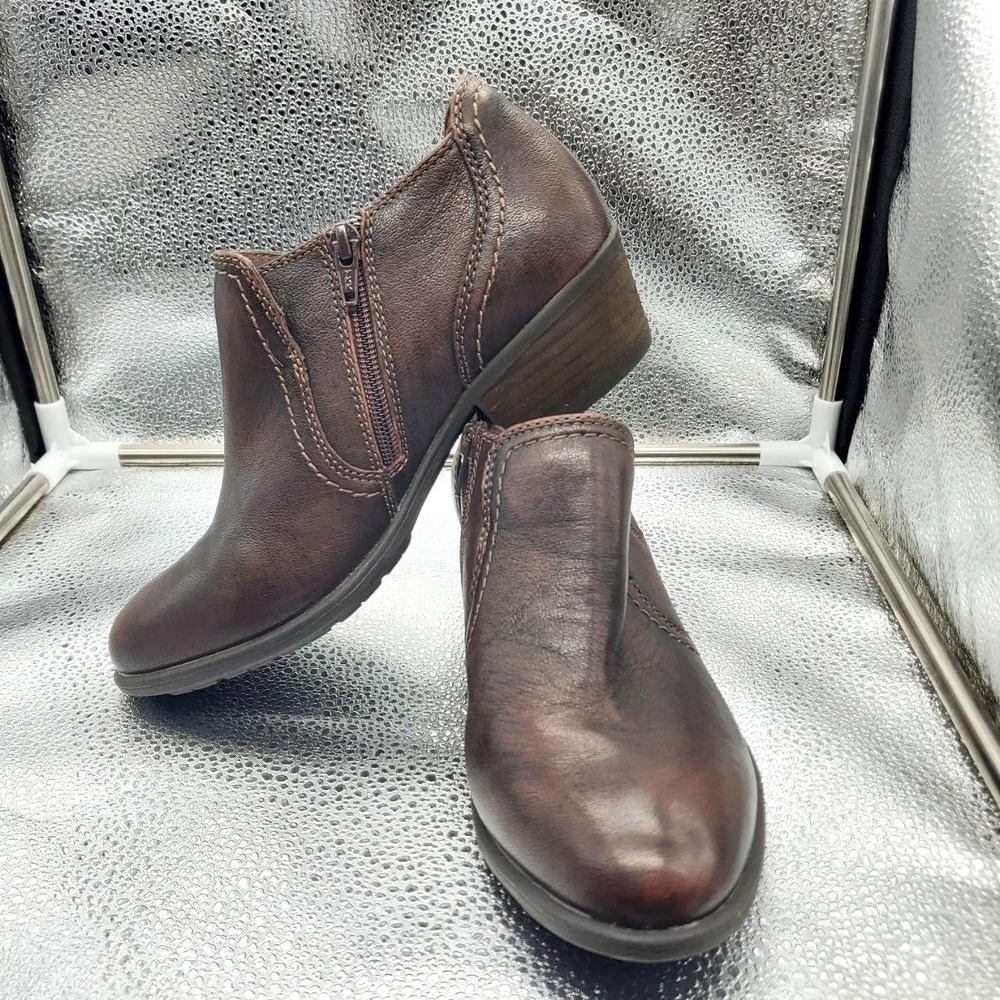 Earth Peak Peru Ankle Boots Womens 7.5‎ M Sunburn Brown Leather Zip Up Shoes